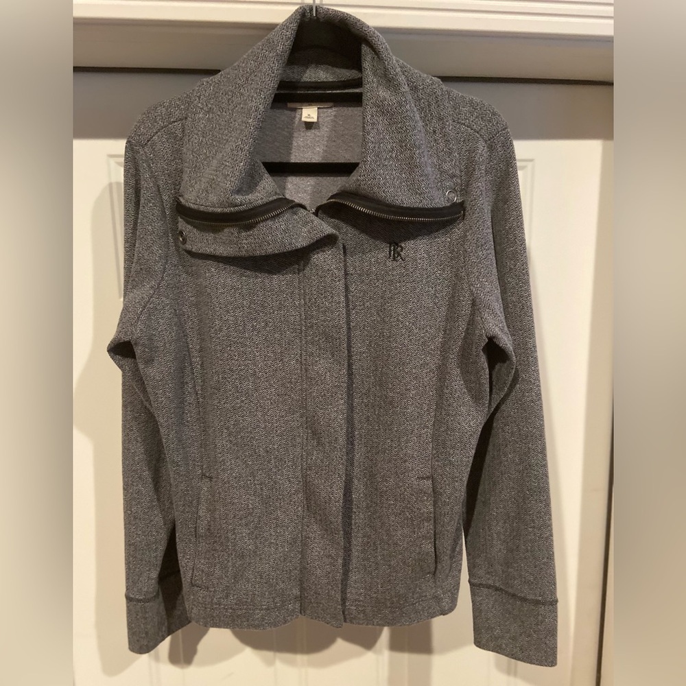 Banana Republic~Neutral~Zig Zag Design~Full Zip~Turtleneck~Knit Jacket~Size XL
